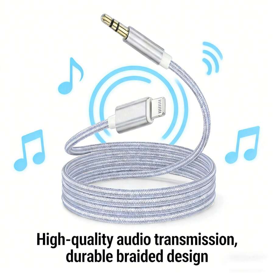 3.5mm Lightning 转 AUX 音频转换线,高品质编织立体声辅助音频连接线,耐用型适配器,适用于汽车/耳机,兼容 14 Pro Max/14 Pro/14 Plus/14/13/12/11/XS/XR/8/7/6 系列,车载及家用音频设备 - 彩色 - 查看 1