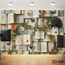 Fondo de fotografía plano 2D, tema de estantería floral, fotografía de libros, fiestas y celebraciones de cumpleaños - Multicolor - Ver 2