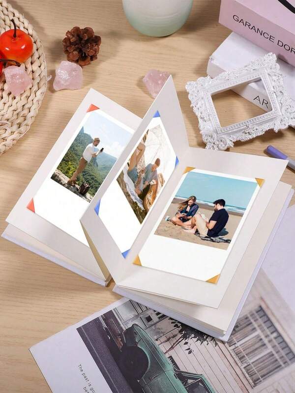 1pc Creative Accordion Fold DIY Photo Album Scrapbook, Blank Inner Pages, White Faux Leather Cover, Portable Memory Book, Suitable For Valentine's Day Confession, Anniversary, Christmas, Birthday Party Gifts, Handmade Craft Projects, Aesthetic Keepsake