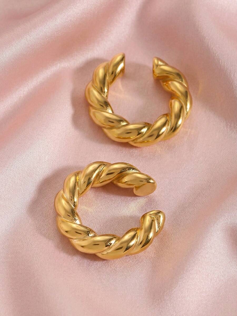 2 buah Anting Jepit Telinga Bentuk C Terbuka dari Paduan Logam, Gaya Minimalis untuk Wanita