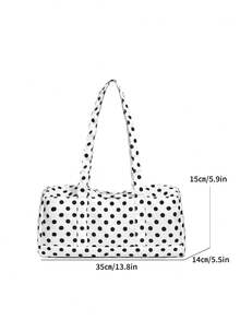 1 pieza Bolso de hombro de béisbol con lunares de contraste para mujer, bolso tote de gran capacidad de moda, bolso de viaje para viajes cortos, bolso de tela con múltiples bolsillos para deportes al aire libre - Blanco - Ver 2