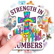 50 PCS Christian Cross Stickers, Victory In Jesus Religious Vinyl Decals For Water Bottles Laptops Phones, Faith Based Inspirational Stickers For Adults Teens To Decorate Daily Carry Items Personal Belongings - Multicolor - View 2