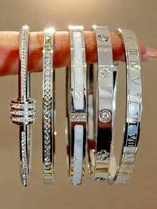 Bộ 5 chiếc vòng tay hình ngôi sao lấp lánh sang trọng, tối giản, làm từ thép titan, dành cho nữ. - Bạc 1 - Xem 13