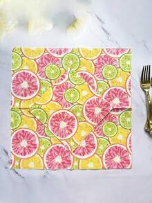 20pcs Colorful Lemon Print Disposable Double-Ply Paper Napkins, Suitable For Western Restaurants, Spring/Summer Outdoor Gatherings, Home Kitchen - Multicolor - View 3