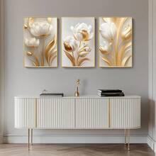 3 buah Lukisan Kanvas Motif Bunga Musim Semi, Seni Dinding Bunga Abstrak Tanpa Bingkai, Poster Botani Modern Cocok untuk Dibingkai Sendiri, Hadiah Pindah Rumah yang Elegan, Dekorasi Rumah dan Kantor Kanvas Tahan Air - A - View 4