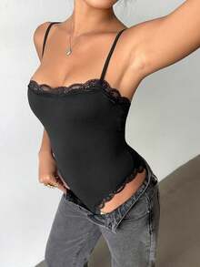Bộ đồ liền thân ren gợi cảm dành cho nữ, không tay, hở lưng, dây mảnh, đồ tập thể dục cho nữ, bộ đồ liền thân dây mảnh, thích hợp cho nữ mặc hàng ngày, đi làm, phong cách lễ hội xuân hè 2026 dành cho nữ, màu đen - màu đen - Xem 7