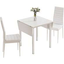Dining Table And Chairs Set Of 4, Drop Leaf Folding White Kitchen Table With White PU Leather High Back Chairs For Dining Room, Kitchen - White Table + 2 White Chairs - View 13