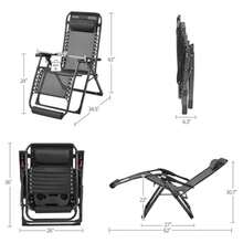 26" Zero Gravity Chair Folding Reclining Lounge Recliner With Removable Pad And Headrest And Side Cup Holder Tray For Indoor And Outdoor Black/1 - màu đen - Xem 4