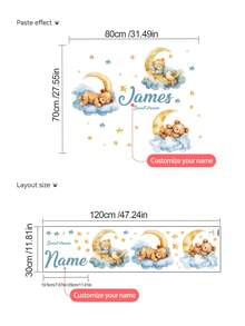 Custom Name Moon Bear Wall Decals Peel And Stick Wallpaper Kids Bedroom Living Room Office Kitchen Bathroom Home Wall Art Decor Graduation Party - Multicolor - View 12