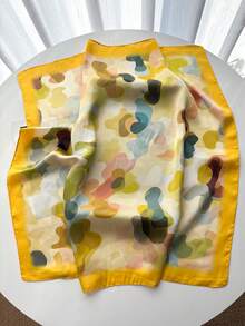 1 buah Syal Sutra Imitasi Motif Leopard untuk Wanita, Aksesori Jilbab Serbaguna dan Modis - Kuning - View 2
