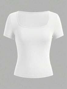 Áo croptop ngắn tay cổ chữ V khoét sâu gợi cảm phong cách Y2K dành cho nữ, chất liệu vải co giãn màu đen, phù hợp cho hộp đêm, tiệc tùng, lễ hội âm nhạc và phong cách đường phố thường ngày, màu trắng mùa hè. - trắng - Xem 2