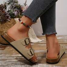 Women's Sandals Flats Soft Open Toe Summer Slide With Adjustable Buckle Slippers Shoes - 灰色 - 查看 9
