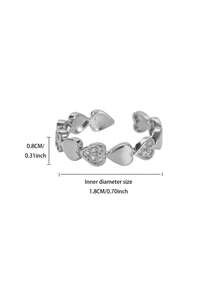 Anillo de acero inoxidable con forma de luna y corazón, incrustado con circonita cúbica, anillo ajustable de color plateado para mujeres, regalo romántico para boda, aniversario, día de la madre, San Valentín - Plata - Ver 15