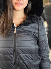 Women's Teddy Puffer Jacket Plush Double Sided Winter - 黑色 - 查看 7