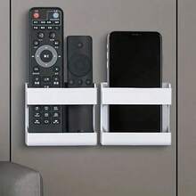 1pc Wall Mounted Remote Control Storage Box, Mobile Phone Charging Bracket, Enclosure Type Storage Rack - Multicolor - View 1