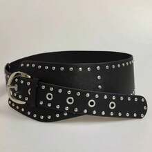 1 chiếc thắt lưng cong kiểu Punk Y2K đính đinh tán, thắt eo bất đối xứng đa năng, phù hợp với quần jeans, váy, dự tiệc và trang phục đường phố. - trắng - Xem 11