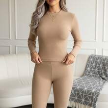 Leggings And Long-Sleeved Blouse Set - Sand - View 6