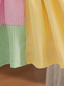 Baby Girls' Casual Striped Patchwork Shirt Dress, Spring/Summer - Yellow - View 6