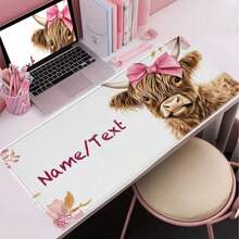 1pc Customizable Highland Cow XXL Extended Gaming Mouse Pad, Pink Bow, Large Desk Mat, Non-Slip Rubber Base, Precision Stitched Edge, Washable, Suitable For Home/Office/Gaming, Cute Pet Design, Great For Animal Lovers, Gamers, Graduation/Birthday/Mother's Day Gift For Girlfriend/Best Friend - Multicolor - View 6