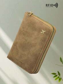1pc PU Leather Travel Passport Holder, RFID Blocking Multi-Functional Portable Passport Cover Document Organizer Wallet With Zipper, Multi Card Slots - H007-1A - Xem 9