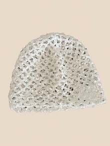 Mũ xô đính sequin kiểu INS dành cho nữ, mũ xô đan rỗng. - A - Xem 10