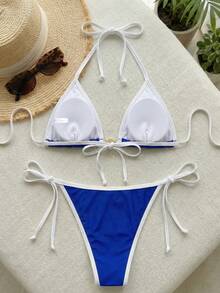 Bộ bikini nữ gợi cảm hở lưng, cổ yếm, phối cùng viền trắng, thiết kế khóa hoa kim loại, tôn dáng, rất cần thiết cho kỳ nghỉ biển. - Nhiều màu - Xem 3