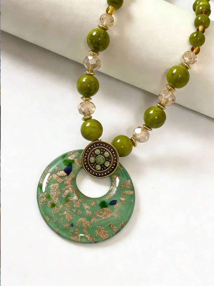 1 chiếc vòng cổ hạt thủy tinh và cát phong cách Bohemian thời trang, thích hợp cho nữ giới đeo hàng ngày, quà tặng ngày lễ. - Màu xanh Bạc hà - Xem 1