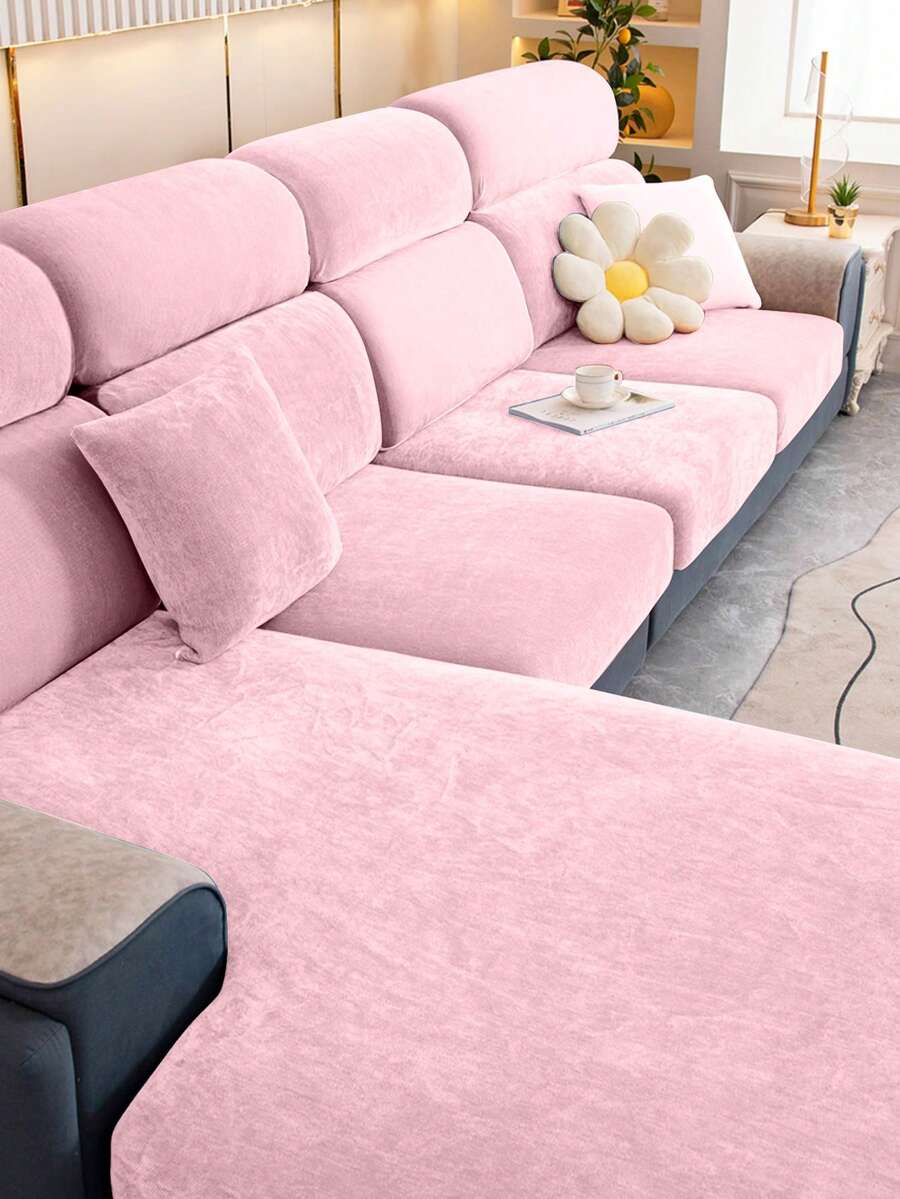 1pc Velvet Drawstring Solid Color Home Decor Sofa Seat Cushion Cover