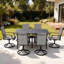 BOSMILLER 7-Piece Outdoor Patio Dining Set With Swivel Chairs & Metal Table, All-Weather Furniture For Deck, Lawn, Garden - Grey - Grey - View 9