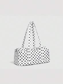 1 pieza Bolso de hombro de béisbol con lunares de contraste para mujer, bolso tote de gran capacidad de moda, bolso de viaje para viajes cortos, bolso de tela con múltiples bolsillos para deportes al aire libre - Blanco - Ver 3