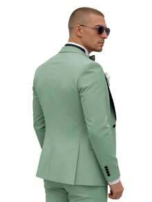 Men's Tailored Suit Set, Black Satin Plaid Collar, Anti-Wrinkle Fabric, Wedding Groom's Evening Dress For Formal Business Attire - 薄荷綠 - 查看 2
