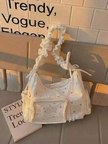 peach tree 这款时尚百搭的日系女士单肩包，拉链封口，肩带不可调节，印有可爱的星星图案，多口袋设计，含透明口袋，配有褶皱云朵蝴蝶结肩带，可装毛绒玩具/手机/硬币/卡片等物品。尼龙材质，防水轻便，大容量斜挎包，适合上学、上班、购物、约会、度假等各种场合，是送给女性朋友的绝佳礼物。桃树图案 - 彩色 - 查看 8