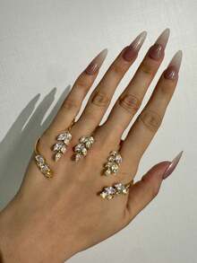 1 chiếc nhẫn thiết kế hình chữ thập và lá cây sang trọng, tinh tế, đính đá lấp lánh, phù hợp cho các bữa tiệc, trang phục ngày lễ, trang sức dành cho nữ. - Nhiều màu - Xem 3