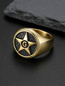1pc Men's Stainless Steel Star G Letter Signet Ring Vintage Punk Biker Ring For Daily Wear Party Gift - Ring - View 18
