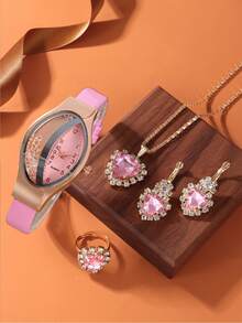 4pcs Set Snake Skin Pattern Rhinestone Inlaid Fashion Women's Watch, Half Paved Crystal Quartz Watch Set - one-size - View 1