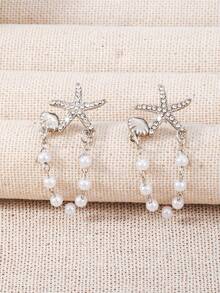 1 Pair European And American Summer Fashion Metal Starfish & Faux Pearl Tassel Earrings, Suitable For Girls Vacation Wear, Mother's Day Gift - Style 2 - View 2