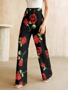 2026 Summer New Styles Floral Pattern 3D Women's Jeans Red Roses On Black Background Spring Summer Casual Wear Gift For Her - White - View 3