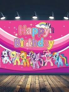 My Little Pony Birthday Background Cloth For Outdoor Party Decoration, Photo Backdrop, Wall Decoration For Birthday, 75*95CM Hanging Cloth, Photo Background Banner, Party Atmosphere Decoration Photo, Decorative Props, Outdoor Camping Photo - Multicolor - View 4
