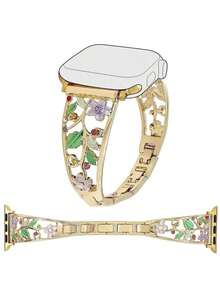 1pc Women's Fashion Hollow Flower Metal Watch Band, Compatible With Apple Watch 38mm 40mm 41mm 42mm 44mm 45mm 49mm S10 42mm S10 46mm, Rhinestone Zinc Alloy Strap, Compatible With Series Ultra 2 S10 SE 9 8 7 SE 6 5 4 3 2 1, Fashionable Accessory, Gift - 金子 - 查看 5