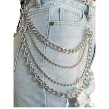 1pc Hip Hop Punk Metal Multi Layer Waist Chain Dress Up Accessories Hip Hop Multi Functional Men's And Women's Pants Chain Suitable For Daily Wearing And Fashion Matching Summer, School Fall, Autumn, Halloween - Bạc - Xem 10