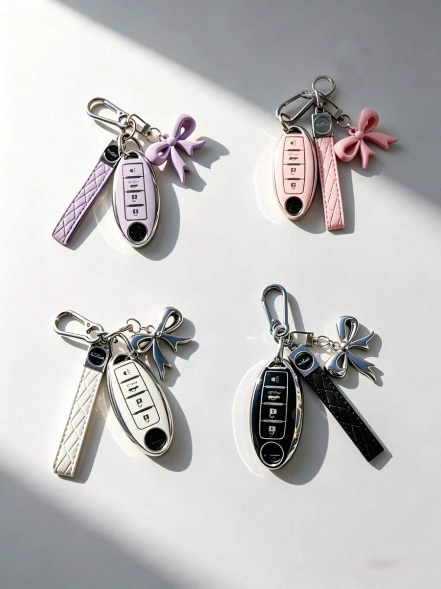 Bow Knot Keychain Set Ev 4-Key For Nissan Key Chain Protector (With Key Chain) - Soft TPU, Fit For Nissan Altima, Sentra, Maxima, Rogue, Armada, Pathfinder & For INFINITI Smart Remote Control - Perfect Gift - Bow - View 1