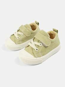 1 Pair New Unisex Kids' Light Green Fashionable Versatile Comfortable Casual Low-Top Canvas Sneakers, Hook And Loop Closure Round Toe Soft Sole Design, Suitable For Daily Outdoor Activities, Holiday Parties, Vacations, Badminton, Tennis Sports And Campus Wear, All Seasons - Khaki - View 4