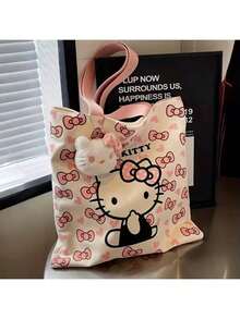 Bộ 1 túi tote chủ đề Công chúa Hello Kitty của Sanrio - Túi xách kiêm ví bằng vải canvas bền chắc với nơ và trái tim màu hồng, hoàn hảo cho tiệc tùng/sử dụng hàng ngày. - Nhiều màu - Xem 4
