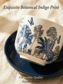 DearDali 1 chiếc cốc cà phê gốm/chịu nhiệt kiểu cổ điển 350ml, đế màu trắng sữa nghệ thuật kết hợp với họa tiết cây cọ và bướm màu xanh đen, kiểu dáng cốc cổ điển với tay cầm hình trái tim độc đáo, thích hợp cho đồ uống nóng, sử dụng tại nhà, làm quà tặng, quà ngày lễ hoặc quà tựu trường. - Nhiều màu - Xem 8