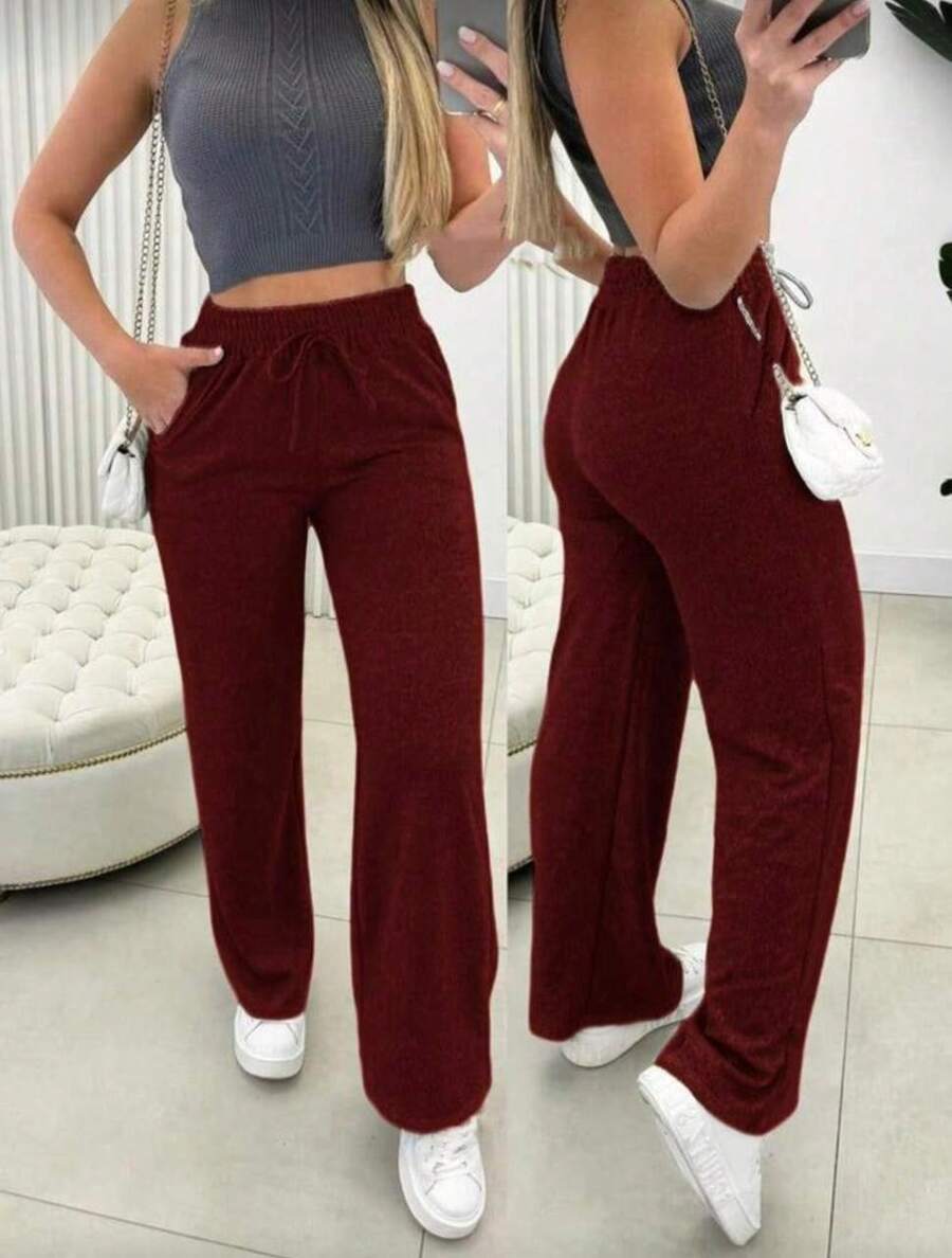 Women's Wide-Leg Pants For Winter And Cold Weather - Burdeos - Ver 1