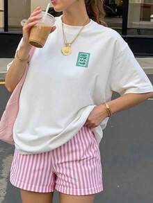 女士休闲圆领短袖T恤 - 印花图案，面料柔软舒适，可机洗，白色夏季上衣 - 白色 - 查看 7
