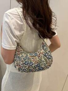 时尚多功能纯色及印花单肩包，休闲简约方形迷你手提包，女士 - 米色 - 查看 4
