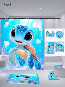1/3/4件套可爱卡通海龟浴帘套装，海洋风浴室装饰，防水布浴帘配防滑垫、马桶盖套和U型地垫，适用于家居/卧室/客厅/家用物品/夏季 - A - 查看 12