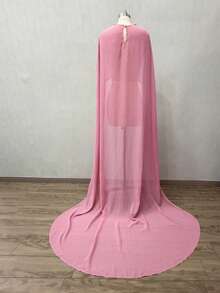 1pc Detachable Chiffon Minimalist Long White Bridal Cape/Shawl, Photo Shoot Accessory - Multicolor - View 18