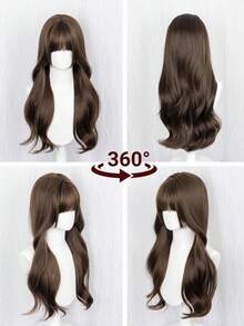 Women's High-End Long Wavy Bangs Wig, Natural And Realistic Heat-Resistant Synthetic Fiber Material, Elegant Layered Design Suitable For Daily, Date, Party And Other Occasions - Multicolor - View 7